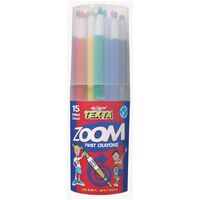 Crayons Twistable Texta Zoom Twist Cup 0270640 Plastic Case of 15 Assorted Colours 