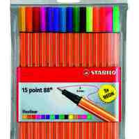 Pen Stabilo Fineliner Point 88 set 0.4mm Wallet 15 assorted colours with 5 x Neon 