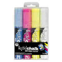 Liquid Chalk Marker Texta Wet Wipe 15mm Jumbo Chisel Assorted Wallet 4