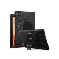 Rugged Black Case for Samsung Galaxy Tab S7 & Tab S8- Shockproof, Dustproof, 360 Rotatable Hand Strap, 3 Layers Heavy Duty Protection