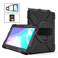 Rugged Samsung Galaxy Tab Active Pro (T545) Case - Black,  Shockproof, Dustproof, 360 Rotatable Hand Strap, 3 Layers Heavy Duty Protection