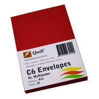 Envelope C6 Quill XL Multi Office Red Pack 25 
