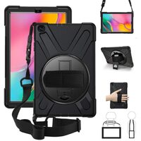 Rugged Black Case for Samsung Galaxy Tab A7 (10.4') - Shockproof, Dustproof, 360 Rotatable Hand Strap, 3 Layers Heavy Duty Protection