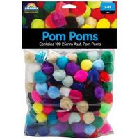 Pom Poms Colorific 25mm Assorted Bag 100