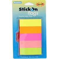 Index Flags Premium Beautone Stick On 13501 Neon 25mm x 76mm Hangsell Pack 5 Pads 50 on Thumb Holder 