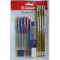 Student Kit Luxor 15311 Pens Pencils Sharpener Eraser Hangsell Card of 12