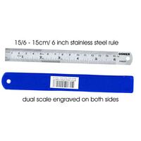 Ruler Stainless Steel 15cm 6 Inch Osmer Metric Imperial 156