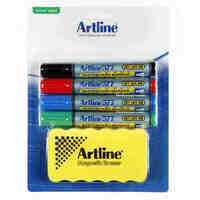 Whiteboard Starter Kit Artline 577 with Magnetic Eraser and 4 Markers 