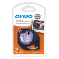 Dymo Tape Letratag Plastic Clear 12mm x 4m 12267/16952