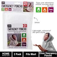 Poncho Waterproof Emergency Raincoat Clear by Home Master 207824 Pack 2