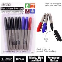 Marker Permanent Office Central Fine Tip Pack 8 Assorted .. with 5 Black and 2 Blue and 1 Red 