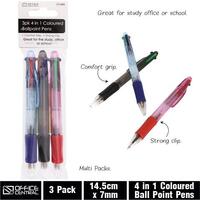 Pen 4 in 1 Coloured Ballpoint Office Central 211265 Comfort Grip Strong Clip Hangsell Pack 3 x 4 Colours 