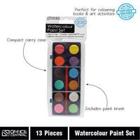 Watercolour Paint Set 13 Piece Office Central 213979 Twelve Pan Tray with Small Brush 