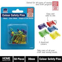 Safety Pins 30mm Home Master 218660 Hangsell pack of 50 Assorted Colours 