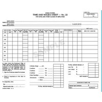 Time and Wages Sheet No 22 Zions Pack of approximately 100