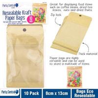 Bags Eco Kraft Paper Resealable Hangable Party Central 8cm x 13cm Hangsell Pack 10 