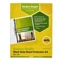 Sheet Protector A4 Marbig 25102 Medium Weight 50 Micron Ultra Clear Black Strip Box of 100 