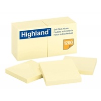Highland Yellow Stick On Self-Stick Notes 38x50mm Yellow Pack of 12 Pads 100 Notes
