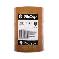 Tape Sticky Gold 24mm x 66m for Packing and Gift Wrapping Pilotape 306213 Pack of 6 