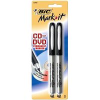 CD DVD Marker Bic Mark It Grip It Permanent Ultra Fine 329602 Black Hangsell card of 2