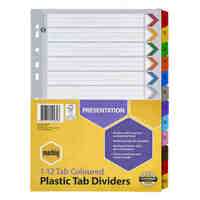 Divider A4 Marbig Manilla Board 1 to 12 Tab Reinforced Multi Coloured Tabs 35019F