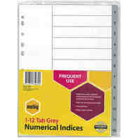 Divider A4 Marbig Indices PP 1 To 12 Grey 35030