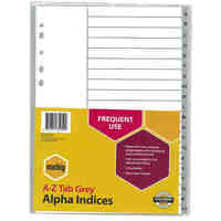 Divider A4 Marbig PP A To Z Grey 35050 