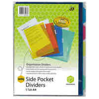 Divider A4 Marbig Organisation Pocket 5 Tab PP Coloured Pockets 35070 