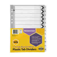 Divider A4 Marbig Manilla Board 1 to 12 Reinforced Tab Black/White 35119F
