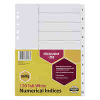 Divider A4 Marbig PP 1 to 10 Tab White 35121 