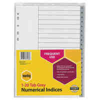 Divider A4 Marbig Indices PP 1 to 20 Grey 35130