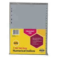 Divider A4 Marbig PP Grey 1 to 100 Printed Tabs 35170 