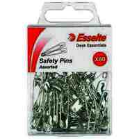 Safety Pins Essetle 37046 Pack 60 Silver Assorted Sizes 28mm/32mm/38mm 20 of Each