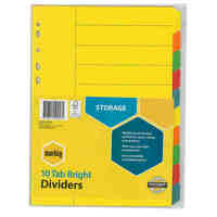 Divider A4 Marbig Manilla Brights 10 Tab Multi Coloured Tabs 37200F