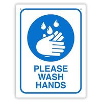 Signage Please Wash Hands Sign A4 Rectangular Blue on White 