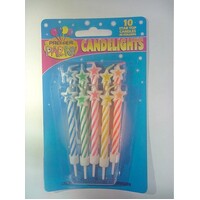 Candles Premier Party 400833 Colourful Candy Stripe with Star Tops Candles in Holders Card of 10 