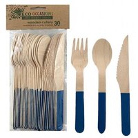 Cutlery Set 3 pcs Wooden Alpen Royal Blue Pack 10