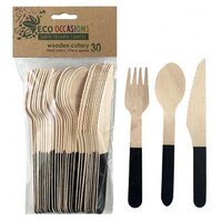 Cutlery Set 3pcs Wooden Alpen Black Pack 10