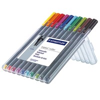 Pen Staedtler Triplus Rollerball 403 Clear Hardcase Plastic Wallet 10 Assorted Colours 