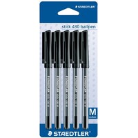 Pen Staedtler Stick 430 Medium Card of 5 Black 