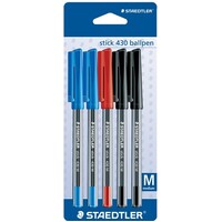 Pen Staedtler Stick 430 Medium Card of 5 Assorted