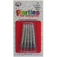 Candle Birthday Spiral Silver Alpen Parties For Everyone Pack 10 