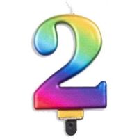Candle Numeral No. 2 Each Metallic Rainbow 75mm