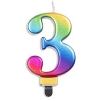 Candle Numeral No. 3 Each Metallic Rainbow 75mm