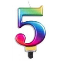 Candle Numeral No. 5 Each Metallic Rainbow 75mm