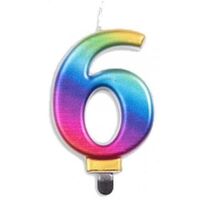 Candle Numeral No. 6 Each Metallic Rainbow 75mm