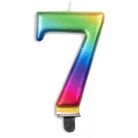 Candle Numeral No. 7 Each Metallic Rainbow 75mm