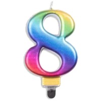 Candle Numeral No. 8 Each Metallic Rainbow 75mm