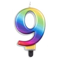 Candle Numeral No. 9 Each Metallic Rainbow 75mm