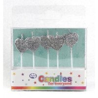 Candle Alpen Hearts Glitter Silver Pack 5